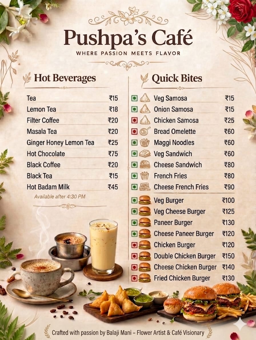 Menu Page 1 - Beverages and Quick Bites
