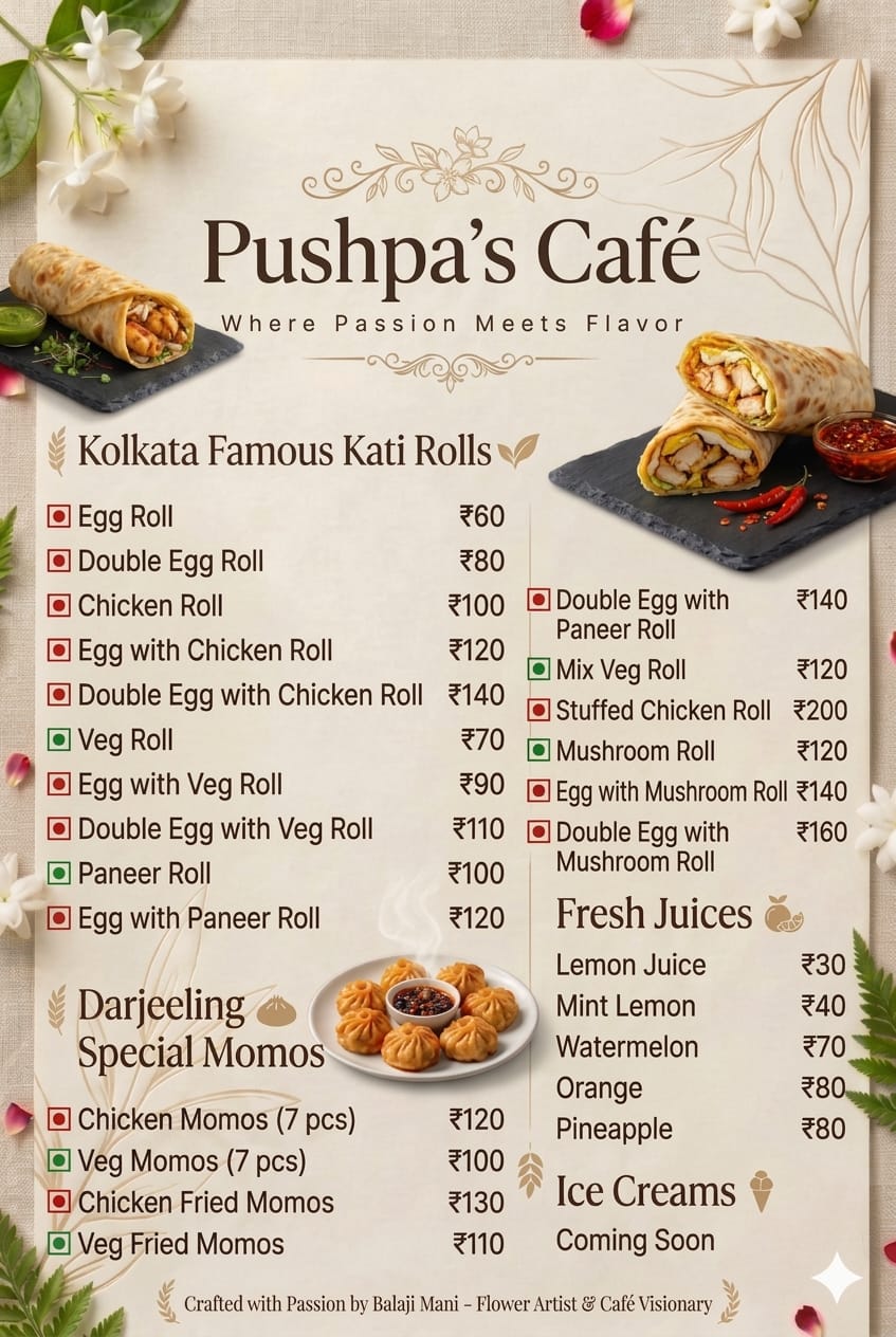Menu Page 2 - Rolls, Momos, and Juices